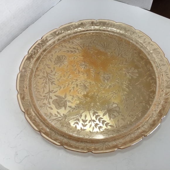 Vintage Jeannette Glass FLORAGOLD Iridescent LOUISA Large Round Platter MCM - Picture 2 of 6
